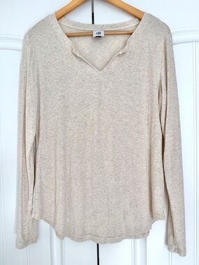 CAbi Simple Tee #4003 Oatmeal Speckled Ribbed Long Sleeve Top Size S